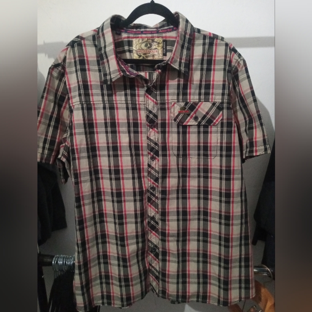 Mossy Oak Plaid Casual Button Down Mens Shirt 2XL